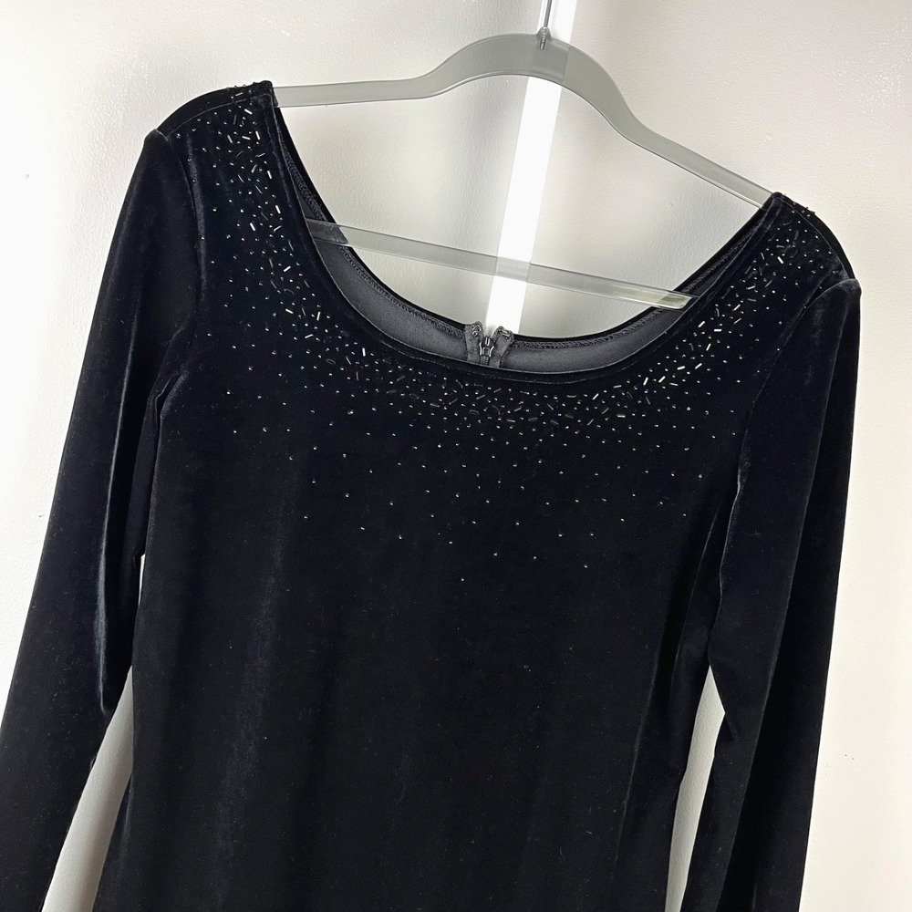 JR Nites by Caliendo Velvet Dress Womens 10P Black Beaded Long Sleeve Vintage